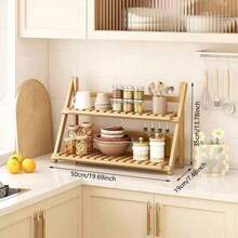 BZP9 1 pieza Organizador de estante plegable de bambú para encimera de cocina, estantería de almacenamiento multifunción compacta para uso doméstico - Marrón 50 cm - Ver 15