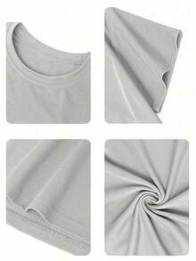 Women's Short-Sleeved T-Shirt With A Round Neck And Simple Slogan Print, Casual Summer Style, Loose Fit, Ideal For Everyday Wear And Holidays. Women's T-Shirt. - 淺灰色 - 查看 7