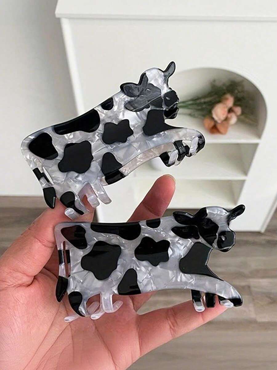 1pc Children's Cartoon Cow Pattern Hair Claw, Durable Acrylic Hair Clip, Cute Animal Hair Accessory For Braided Hairstyles, Suitable For Girls To Wear - Multicolor - View 1