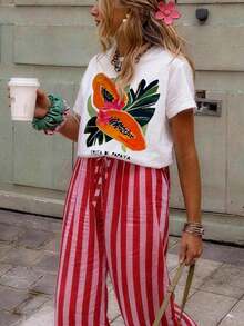 Camiseta de Mujer, Camiseta de Manga Corta con Estampado Gráfico Estilo Casual Urbano, Bonito Top de Verano, Conjuntos de Ropa de Vacaciones para Mujer, Conjuntos de Ropa de Verano para Mujer, Conjunto de Playa para Mujer, Conjuntos de Ropa de Primavera para Mujer, Conjuntos de Ropa de Vacaciones para Mujer, Conjunto de Primavera para Mujer, Conjuntos de Ropa de Verano para Mujer, Conjunto de 2 Piezas para Mujer, Conjunto Casual Estilo Marbella, Inspiración de Moda - Blanco 2 - Ver 6