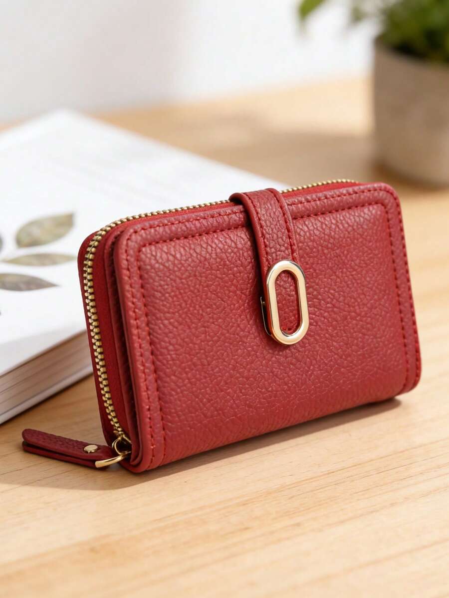 Women's Multi-Functional Zipper Wallet, Retro Style Purse, Large Capacity Women's Wallet With Multiple Card Slots, Zipper Coin Pouch, Mini Clutch, Textured Minimalist Unisex Wallet, Versatile Daily Use - Burgundy - View 1