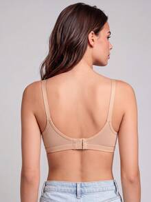 1pc Women's Comfortable Breathable Wireless Soft Cup Solid Color Bra - Apricot - View 7
