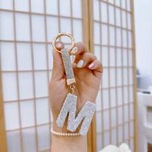 1pc Diamond Embellished Lucky Letter Keychain Car Key Chain With Crystal, Bling Key Fob - Multicolor - View 29
