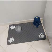 1pc Quick-Drying Silicone Pet Feeding Mat, Ideal Gift For Cat & Dog Lovers - Splash-Proof, Absorbent, Easy To Clean, Herringbone Pattern With Paw Print Design, Black, Washable - Multicolor - View 11