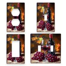 1pc Grape And Wine Print Switch Plate Cover - Autumn Harvest Themed Decorative Wall Plate, Fits 1-Gang/2-Gang Light Switches And Outlets, Durable Indoor/Outdoor Use, No Wiring Required, Kitchen Bathroom Bedroom Home Decor, Kitchen Wall Art | Vineyard Aesthetics | Vine Texture - A - View 2