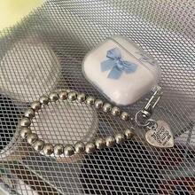 浅蓝色蝴蝶结苹果保护壳，配心形银色珠链，透明软壳，兼容苹果2/3/4代机型。 - 彩色 - 查看 5