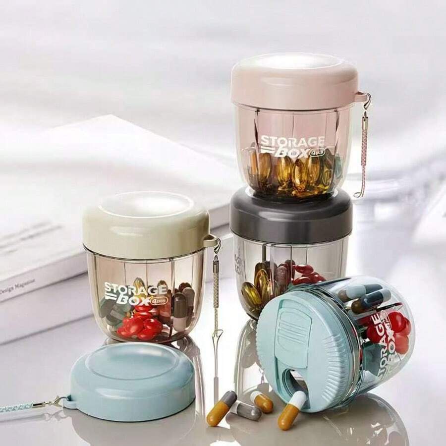 1个四格药盒,迷你便携式药品收纳盒,大容量维生素/鱼油分装盒,方便户外或旅行携带 - 查看 1