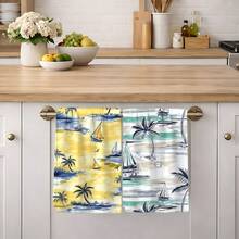 2/4/6pcs Set, Dish Towels With Sailboat & Palm Tree Prints, Super Absorbent Microfiber Modern Dish Cloths, Cooking & Baking Tea Towels, Cleaning Rags, Hand Towels, Highly Absorbent & Soft, Kitchen Decor, Gifts For Neighbors, Mothers, Birthdays, Housewarming For Friends, Kitchen Essentials, Daily Necessities - Multicolor - View 2