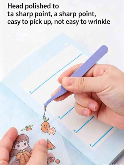 Bộ 2 nhíp đầu thẳng và đầu cong màu pastel, nhíp dày bằng thép không gỉ chính xác dành cho học sinh, làm sổ lưu niệm, dán decal và các dự án thủ công.