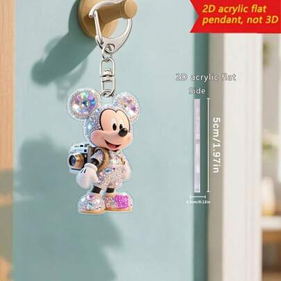 Disney 2D扁平不锈钢链多功能装饰吊坠，背包挂饰，2D米奇米妮心形可爱钥匙扣 - 小巧轻便，适合挂在背包或车钥匙上，是圣诞节和其他节日的理想礼物。1个。背包挂饰，节日装饰，吊坠，配饰，做工精致，圣诞礼物，嘉年华礼物，派对礼物。2D扁平母亲节礼物，粉色钥匙扣，毕业季礼物