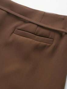 Falda pantalón negra de unicolor minimalista para uso casual, oficina y viajes, con hebilla y cinturón, para verano - Marrón rojizo - Ver 5
