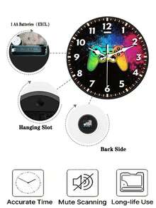 1pc 10"/12" Video Game Themed Silent Wall Clock - Round Wooden Digit Display, Suitable For Bedroom, Living Room, Bar Decor, Perfect Gift, Silent Operation Game Themed Wall Clock - Multicolor - View 5