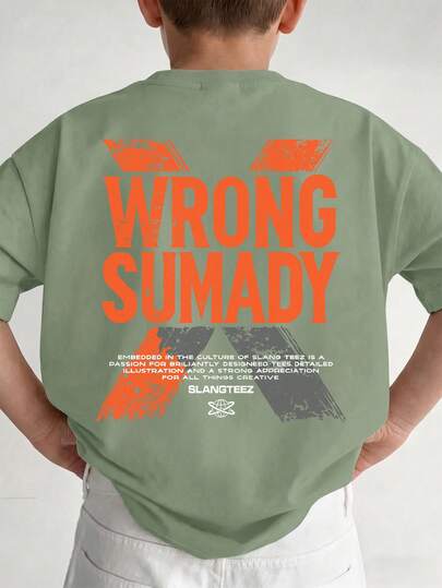1pc Boys' WRONG SUMADY Letter X Print Short Sleeve T-Shirt, American Street Fashion Cool Half Sleeve Crew Neck Top For Big Kids