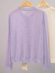 Cárdigan de punto ligero para mujer, de manga larga, informal y transpirable, para primavera/verano - Púrpura malva - Ver 2