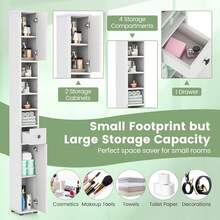 Tall Slim Bathroom Storage Cabinet, 71" Freestanding Bathroom Cabinet W/ 2 Doors, 1 Drawer & 5 Adjustable Shelves, Floor Narrow Tower Cabinet For Small Spaces, 8" X 8" X 71" (White) - 1 - View 9