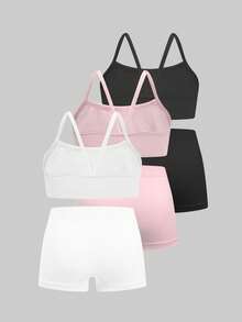 6pcs/Set Girls' Casual Fashion Unpadded Camisole Bras And Minimalist Seamless Comfortable Briefs Set - Multicolor - View 2