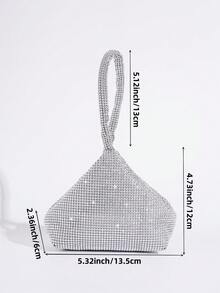 Bolso de mano mini con decoración de rhinestones, bolso de fiesta de forma única, bolso para lápiz labial, bolso pequeño y lindo a juego con vestido formal, bolso de mano de moda - Plateado - Ver 3