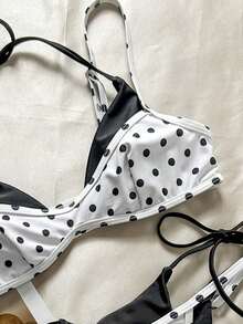 Bikini de mujer con estampado de lunares y rayas retro, casual y elegante para vacaciones, festivales de música, carreras de caballos, Kentucky Derby - Negro - Ver 5