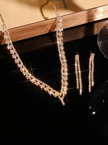 2 Pieces Exquisite Full Diamond Collarbone Necklace Earrings Simple Temperament Dress Wedding Versatile Set Jewelry Women Mothers Day Gift Beach Accessories For Women Jewelry Sets For Women Necklaces For Women Cheap Items - Multicolor - View 5