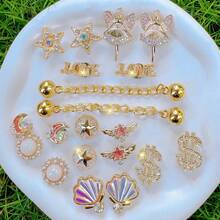 20pcs Detachable DIY Rhinestone Bear, Bow, Christmas Snowflower Shoe Accessories, Decorative Chain, Perfect Holiday Gift - Gold - View 3