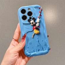 Disney Mickey Mouse Phone Case, Official Mickey Character Design, Mickey Climbing A Rope With Christmas Lights In Soft Plush Texture On A Light Blue Background With Castle And Snowflake Details Protective Cover. Compatible With IPhone 17, 16, 15, 14, 13, 12, 11 Pro Series, Featuring A Festive, Winter-Themed Mickey Mouse, Perfect For Mickey Fans And Disney Lovers During The Holiday Season, Ideal For Christmas Gifts, Birthdays, Holidays, Anniversaries, Or Any Special Occasion To Surprise Family, Friends, Classmates, And Loved Ones. - trắng - Xem 3