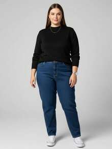Vivi Women's Plus Size Wool Sweater For Cold Weather, Basic Knit, Long Sleeve - 黑色 - 查看 1