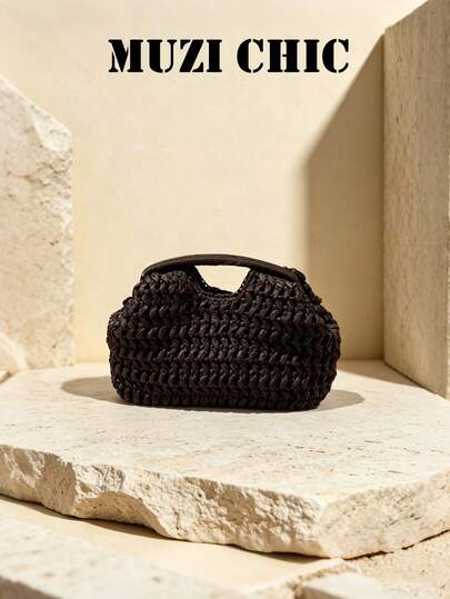 Handgefertigte gewebte Damen Tragetasche, innovatives und modisches Design, strukturierter Stoff, elegante einfarbige Kaffeefarbe, gewebte Handtasche, geeignet für Mädchen Ausflüge, täglichen Gebrauch und Pendeln