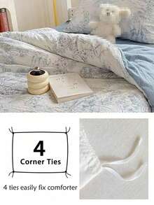 浅蓝色碎花简约柔软透气三件套被套（1个被套+2个枕套），适用于卧室和客房，可机洗，四季皆宜 - 淺藍色 - 查看 5
