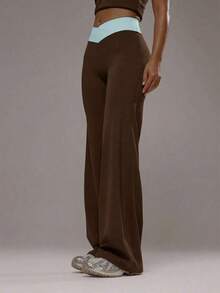 62YU  Sport Pantalones de yoga con cintura cruzada y capas, conjunto deportivo solo para actividad, entrenamiento, gimnasio, pilates, fitness, uso diario casual, cuarzo ahumado, verano, vacaciones - Marrón Chocolate - Ver 7