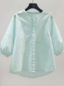 Summer Loose Women's Shirt, Short-Sleeved Maternity Shirt - 孔雀綠 - 查看 6