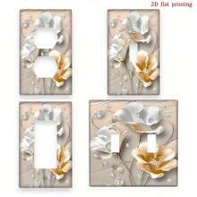 1pc Luxury Faux Pearl Floral Switch Panel - Elegant 2D Flat Print Socket Wall Plate, Gold Design, Suitable For Single/Double Rocker Switch /Retrofit Installation, Bedroom Kitchen Decor Panel, 2D Flat Style - Multicolor - View 1