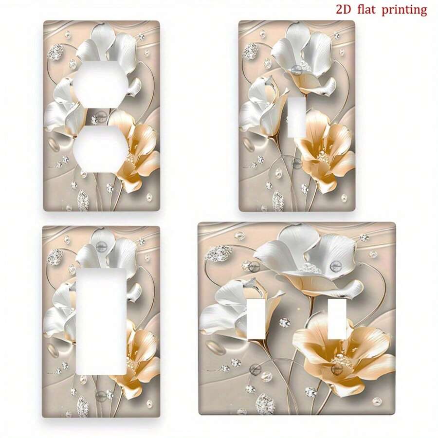 1pc Luxury Faux Pearl Floral Switch Panel - Elegant 2D Flat Print Socket Wall Plate, Gold Design, Suitable For Single/Double Rocker Switch /Retrofit Installation, Bedroom Kitchen Decor Panel, 2D Flat Style - Multicolor - View 1