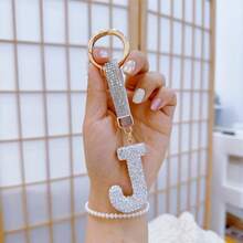 1pc Diamond Embellished Lucky Letter Keychain Car Key Chain With Crystal, Bling Key Fob - Multicolor - View 15