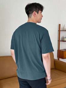 Hombres Camiseta unicolor de cuello redondo - Blanco - Ver 4