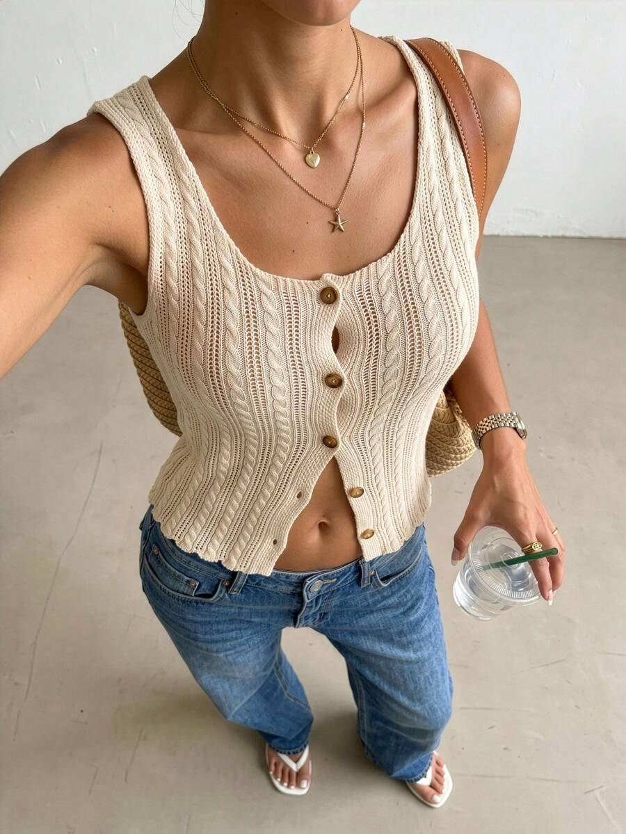 Áo khoác cardigan dệt kim thời trang đa năng dành cho nữ, thích hợp mặc hàng ngày đi làm, có thể mặc trong hoặc ngoài, mùa xuân/hè. - Màu be - Xem 1