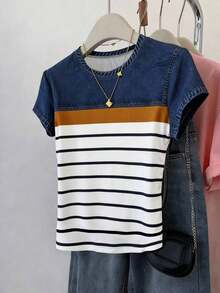 Camiseta de manga corta con estampado de dibujos de cachorros y cuello redondo informal para mujer Selamara, versátil para el verano. - Multicolor 2 - Ver 3
