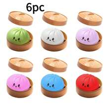 2/4/6Pcs Dumpling Squishies Stress Relief Balls, Handmade Squeeze Fidget Toys With Steamer Storage Case, Soft TPR Slow Rebound Big Bun Squishy, Realistic Food Shaped Sensory Squeeze Toy, Anxiety Relief & Focus Decompression Prop, Desktop Leisure Decor, Holiday Stocking Stuffer & Mystery Gift Box Filler - 隨機顏色 - 查看 1