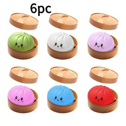 2/4/6Pcs Dumpling Squishies Stress Relief Balls, Handmade Squeeze Fidget Toys With Steamer Storage Case, Soft TPR Slow Rebound Big Bun Squishy, Realistic Food Shaped Sensory Squeeze Toy, Anxiety Relief & Focus Decompression Prop, Desktop Leisure Decor, Holiday Stocking Stuffer & Mystery Gift Box Filler
