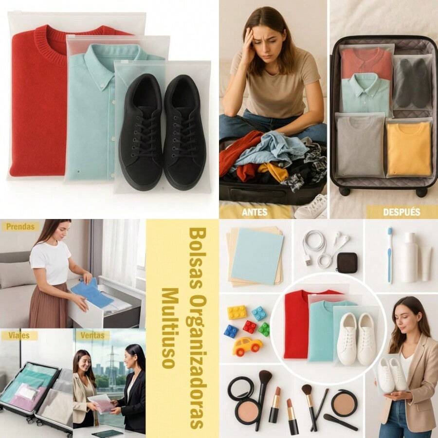 Bolsa Organizadora de Viaje Bolsas Esmerilada Resellable Boutique Envio Ropa Cremallera Zipper Multiuso Tienda Regalo pzs - Transparente - Ver 1