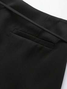 Falda pantalón negra de unicolor minimalista para uso casual, oficina y viajes, con hebilla y cinturón, para verano - Negro - Ver 5