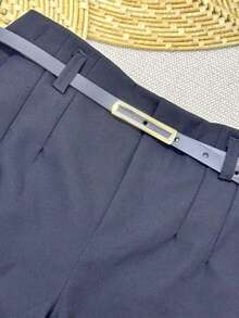 Women's Tailored High-Waisted Shorts + Belt With Gold Buckle - Black - View 7