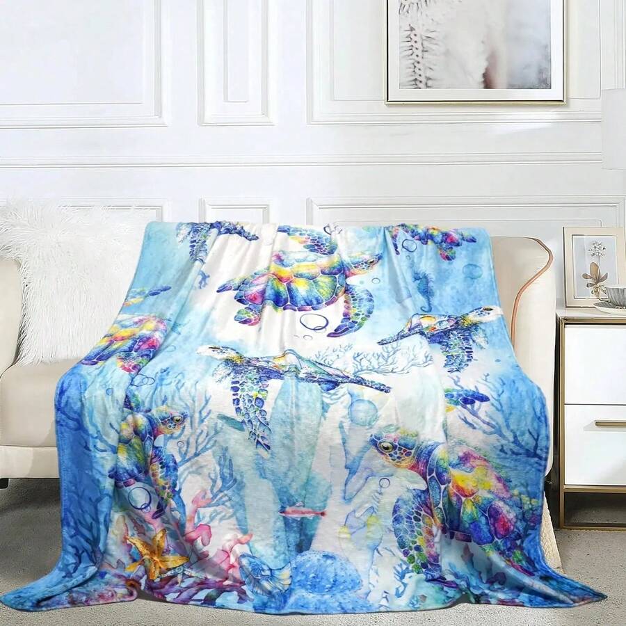 Sea Blanket, Flannel Blue Coral Sea Blanket Throw, Sea Blanket Is The Best Gift For Marine Life Lovers, Boys, Girls, Women, Adults, - 1 - 查看 1