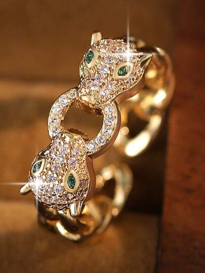 1 chiếc nhẫn kiểu Âu và Mỹ hình báo đốm đính đá Cubic Zirconia, nhẫn mở mạ vàng đồng sáng tạo dành cho nữ, kiểu dáng đơn giản, hip-hop, độc đáo.