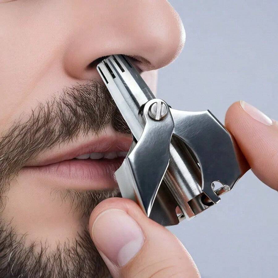 1pcs Manual Nose Hair Trimmer Stainless Steel Waterproof No Battery Needed With Cleaning Brush For Ear Moustache And Whiskers Hair Grooming Tool - bạc - Xem 1