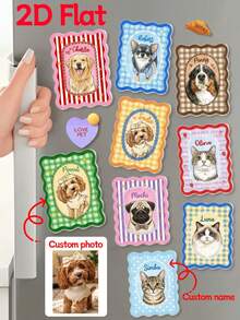 1pc Personalized Pet 2D Flat Portrait Fridge Magnet, Customized Dog Cat Photo Magnetic Sticker, Pet Lover Gift, Pet Owner Gift, Dog Mom Magnet, Mother's Day Gift, Unique Pet Owner Gift, Home Kitchen Decor - Multicolor - View 2