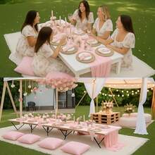 Beeveer - Manta de picnic bohemio extragrande de 91 x 71 pulgadas con camino de mesa rosa, 6 fundas de almohada, 6 servilletas de algodón tela de gran tamaño, manta de playa, lavable, picnic - Rosado - Ver 6