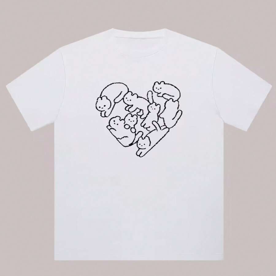 Printed T-Shirt For Men And Women - 白色 - 查看 1