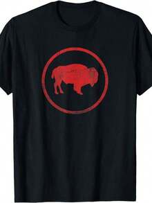 Vintage Retro Minimalist Simple American Bison T-Shirt - 黑色 - 查看 1