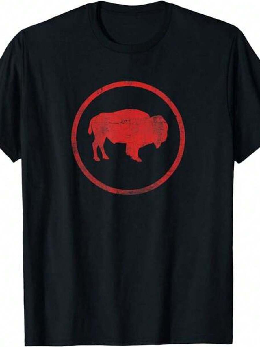 Vintage Retro Minimalist Simple American Bison T-Shirt - 黑色 - 查看 1