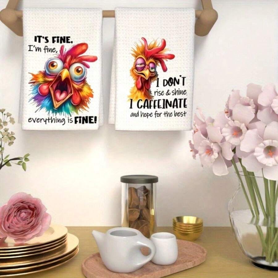2pcs/Pack, Screaming Chicken Kitchen Towels, Soft Absorbent Household Kitchen Cleaning Cloths, Machine Washable, Reusable, Housewarming Home Decor Gift, Kitchen Accessories.